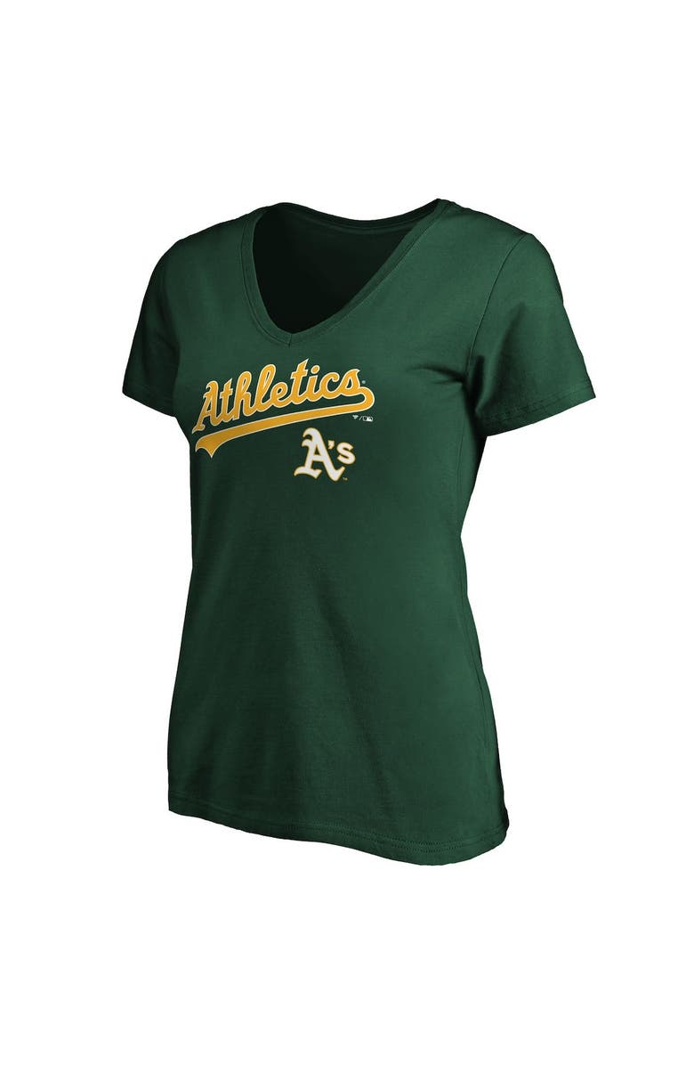 FANATICS Women's Fanatics Branded Green Oakland Athletics Team Logo Lockup V-Neck T-Shirt, Alternate, color, 