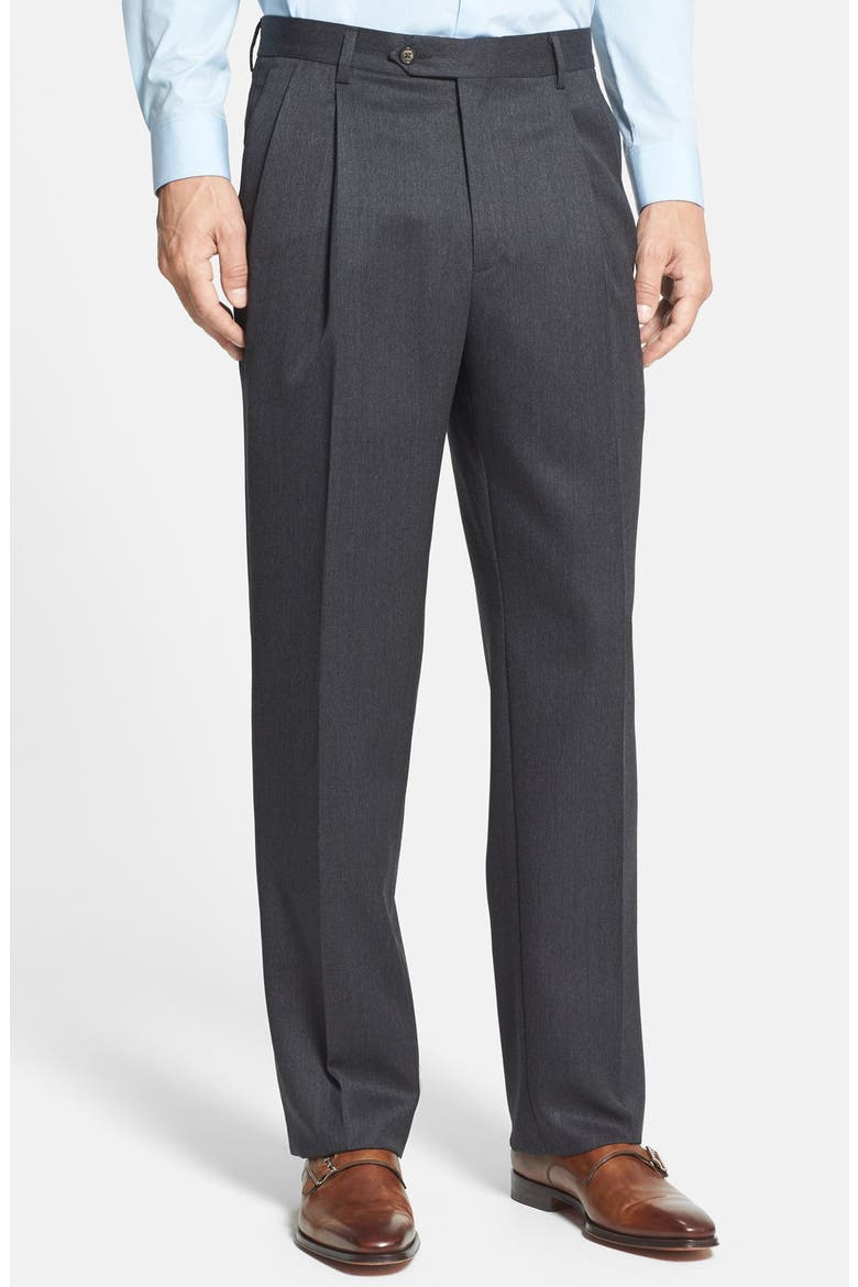 Pleated Classic Fit Wool Gabardine Dress Pants, Main, color, CHARCOAL