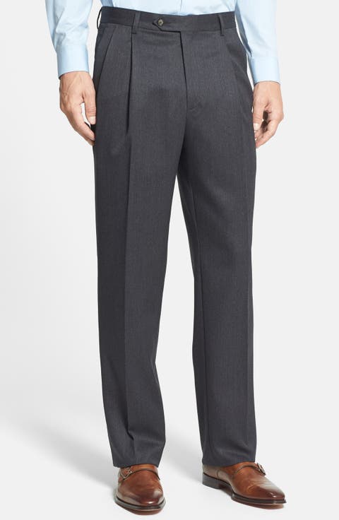 Pleated Classic Fit Wool Gabardine Dress Pants