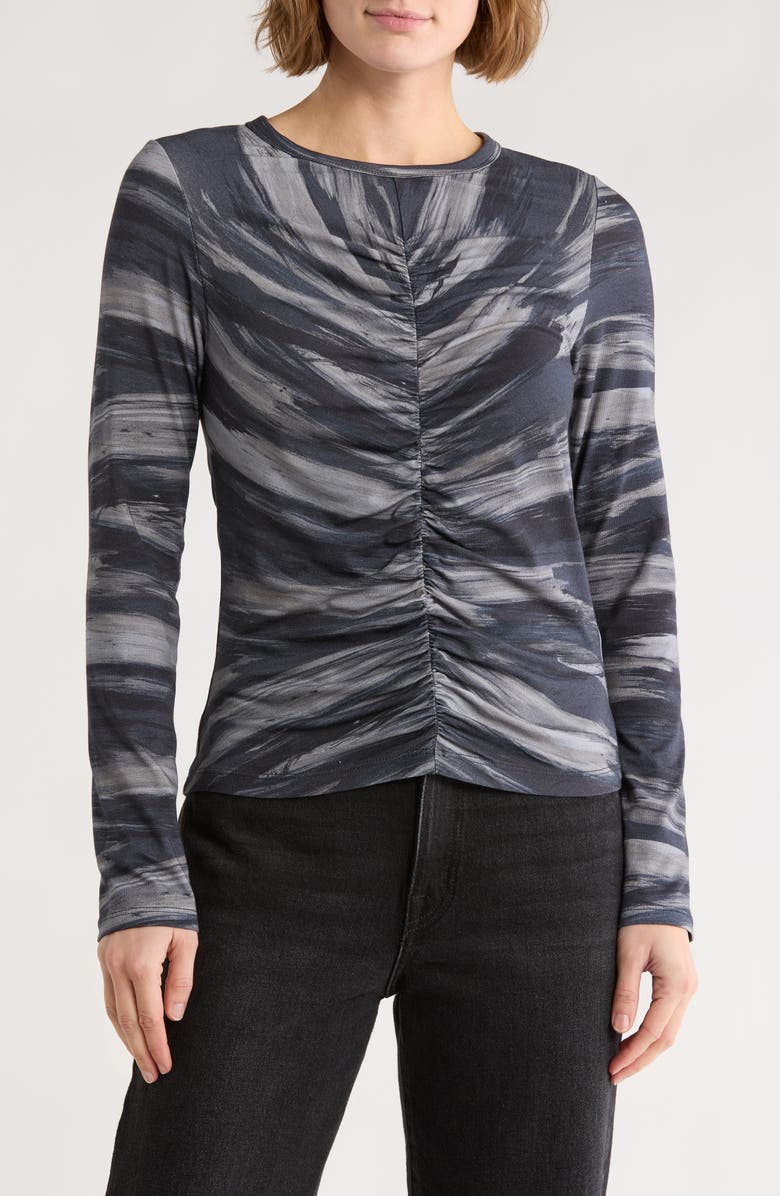 rag & bone Lucy Shirred Long Sleeve Top, Main, color, Navy Multi