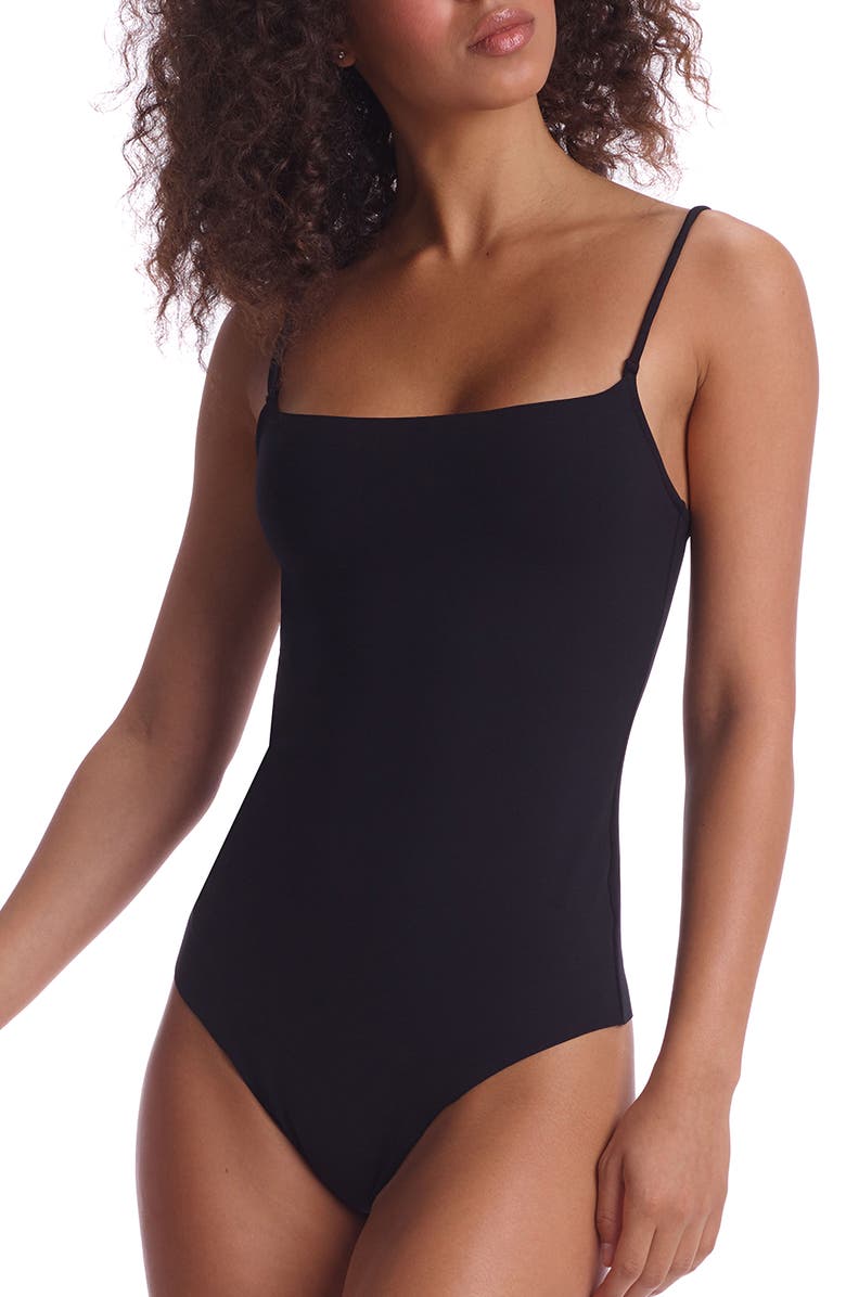 Commando Stretch Neoprene Camisole Thong Bodysuit, Main, color, Black
