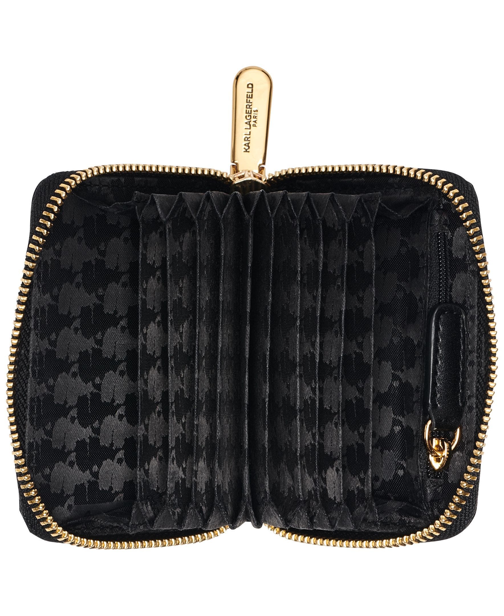 Maybelle Rhinestones+Patches Small Zip Around Wallet, Alternate, color, Black/Gold