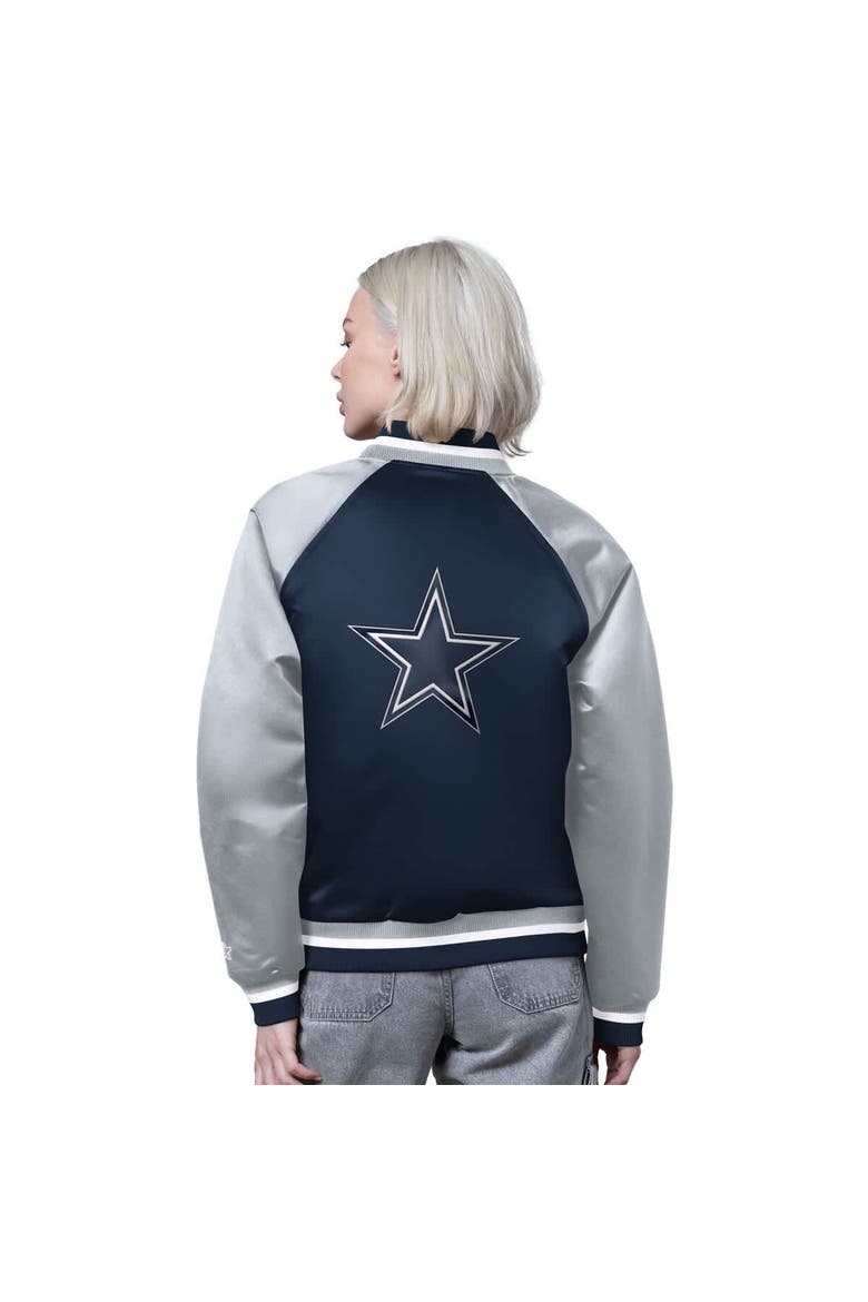 Women's Starter Navy/Silver Dallas Cowboys Satin Full-Snap Vintage Varsity Jacket, Alternate, color, Navy