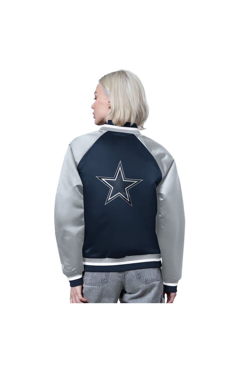 STARTER Women's Starter Navy/Silver Dallas Cowboys Satin Full-Snap Vintage Varsity Jacket, Alternate, color, Navy