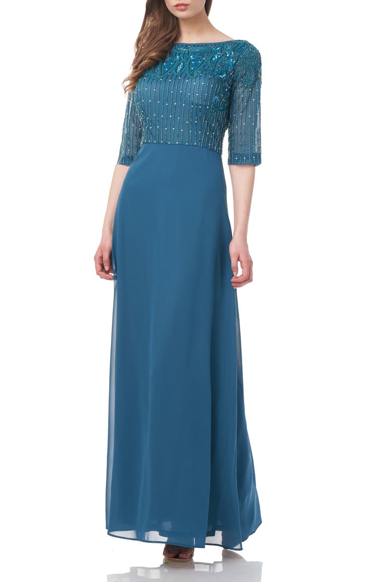 JS Collections JS Collection Opal Beaded Chiffon A-Line Gown, Main, color, 