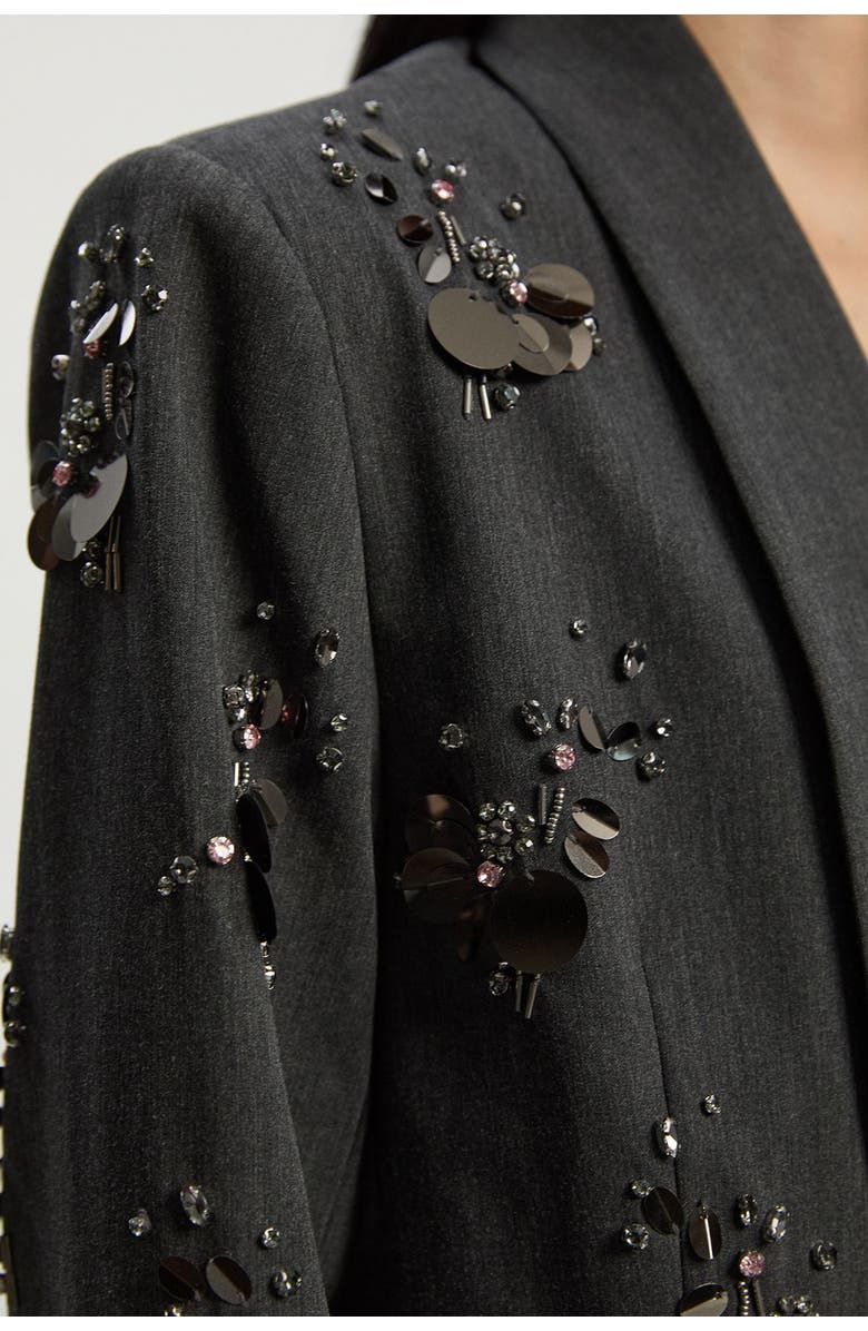 Karen Millen Embellished Single-Breasted Blazer, Alternate, color, Grey