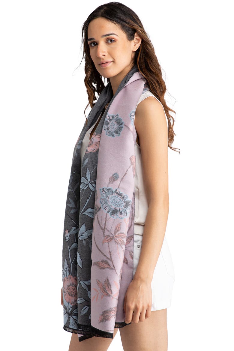 Floral Pattern Reversible Scarf, Alternate, color, GREY
