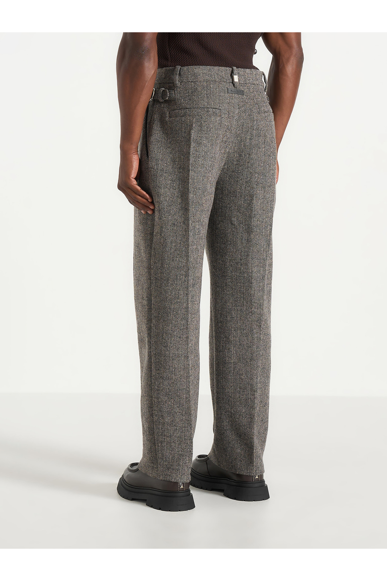 Dorian Wool-Blend Herringbone Pleated Trousers, Alternate, color, Grey