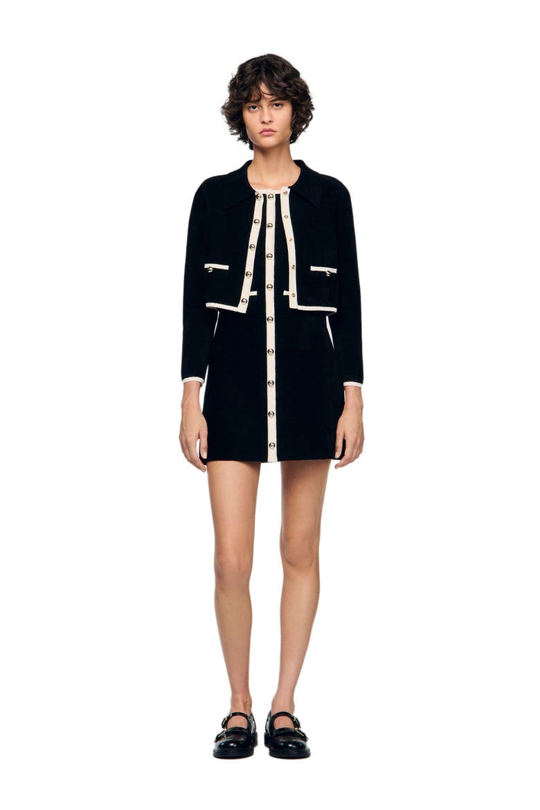 Two-tone shirt collar cardigan, Alternate, color, Black