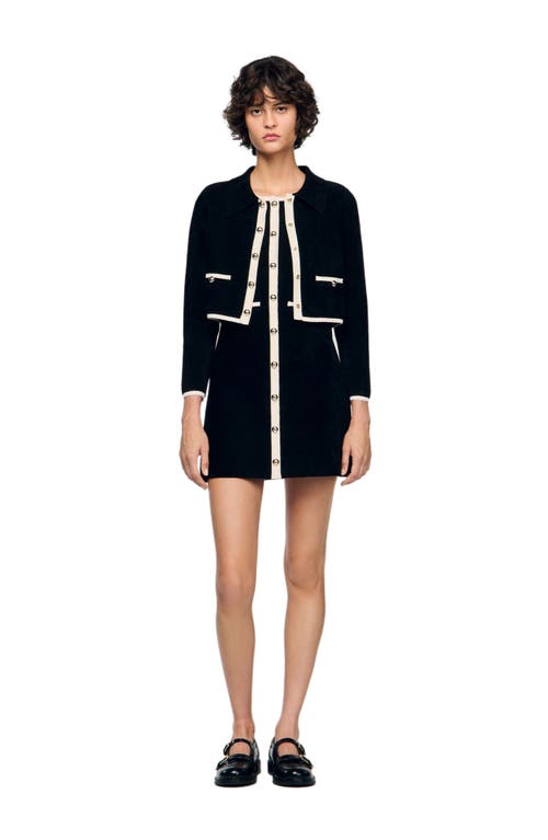 Sandro Two-tone Shirt Collar Cardigan In Animal Print