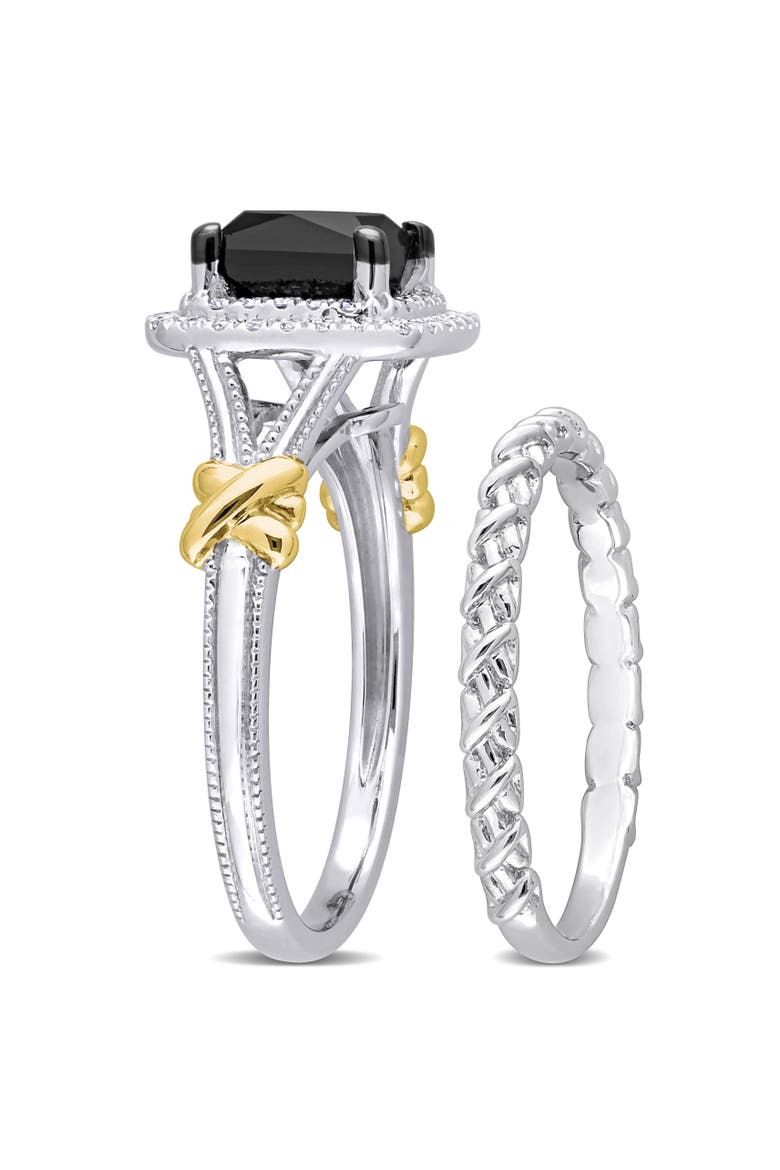 Diamond Princess Halo Bridal Ring Set 14k, Alternate, color, Black Diamond