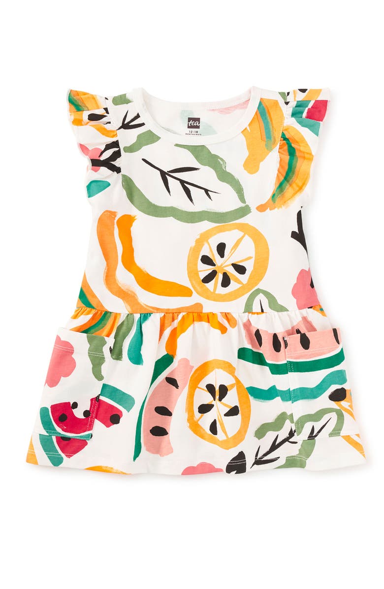 Tea Collection Flutter Sleeve Pocket Dress, Alternate, color, Painted Tropical Fruit
