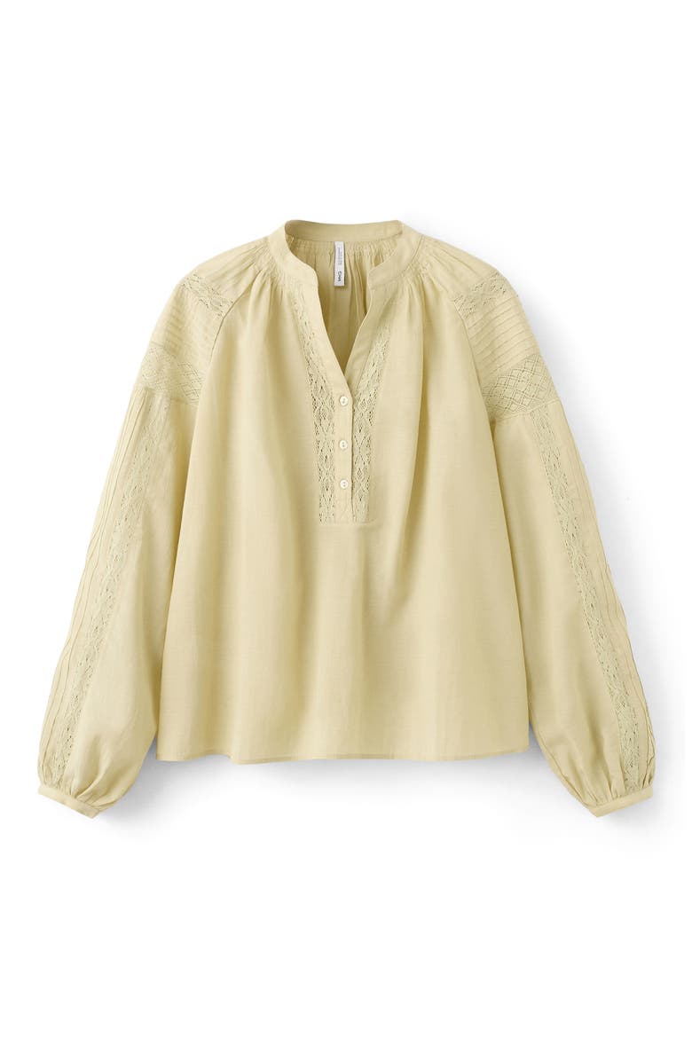 Lace Inset Pintuck Balloon Sleeve Cotton Blend Top, Alternate, color, GREEN