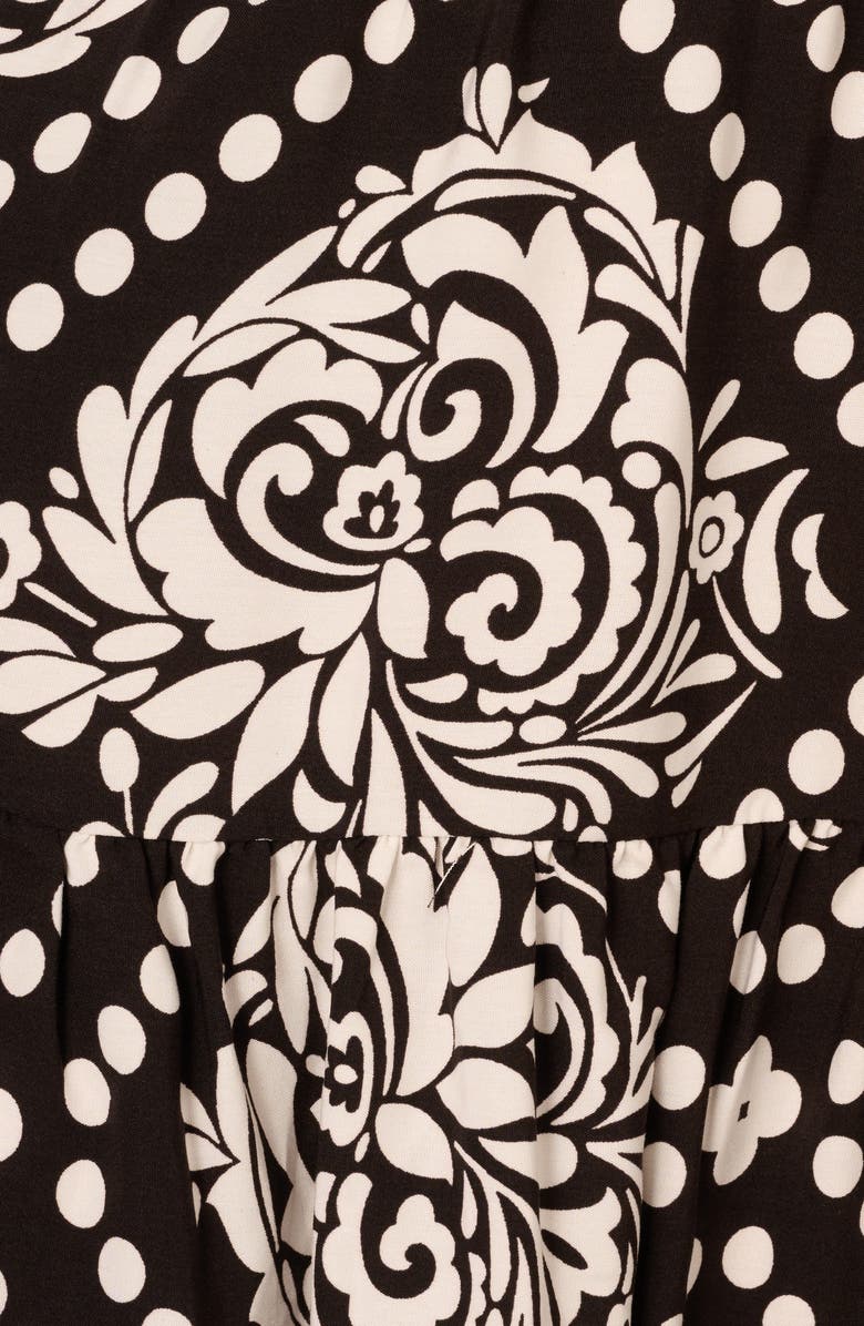 Adrianna Papell Mixed Print Long Sleeve Dress, Alternate, color, Black/ Ivory