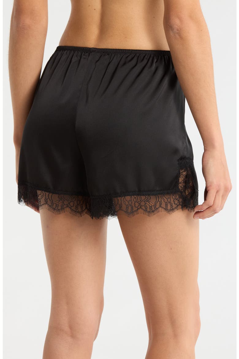 Scalloped Lace Trim Satin Tap Shorts, Alternate, color, BLACK