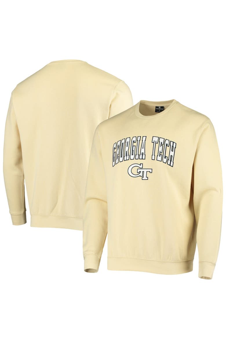 Men's Colosseum Gold Georgia Tech Yellow Jackets Arch & Logo Tackle Twill Pullover Sweatshirt, Main, color, Vegas Gold