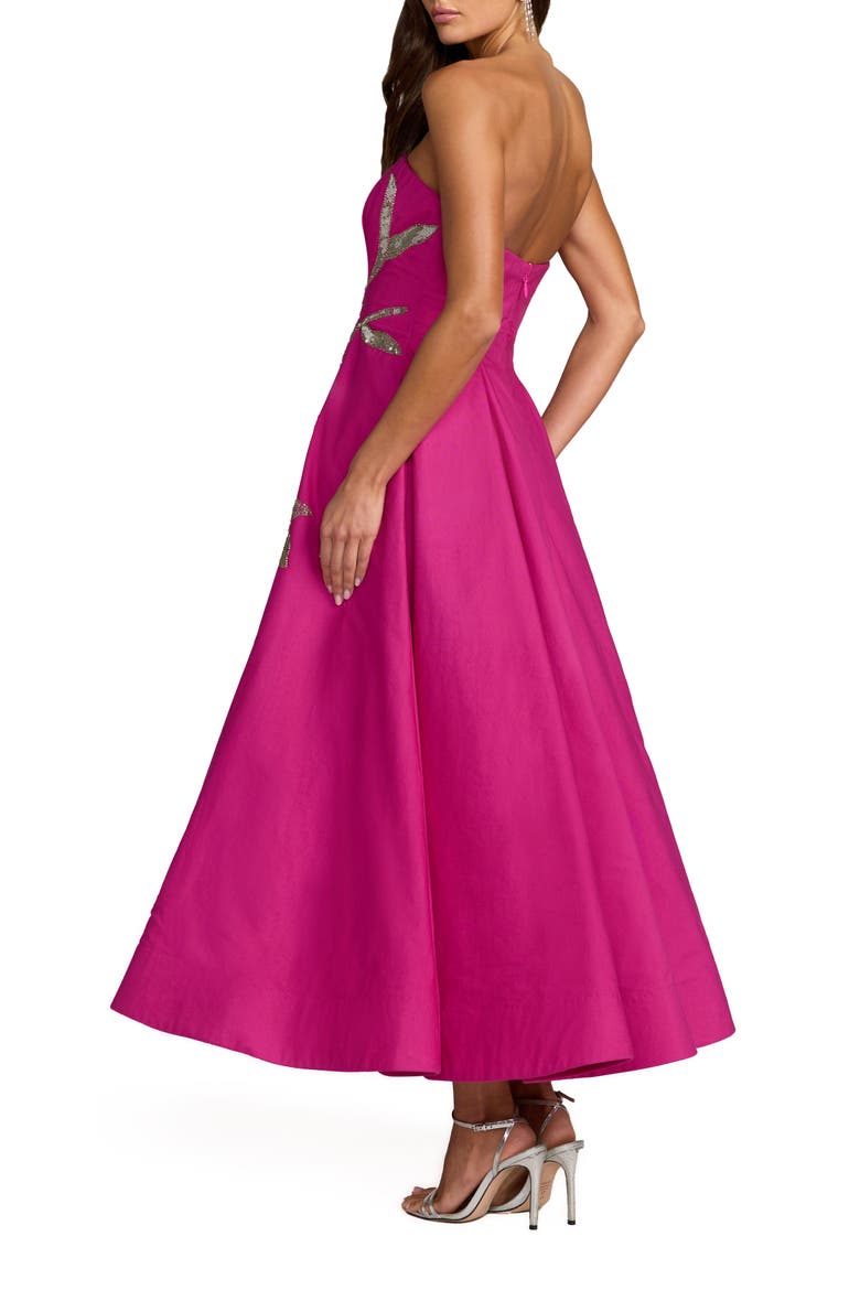 Strapless Floral Embellished Midi Dress, Alternate, color, Hot Pink Multi