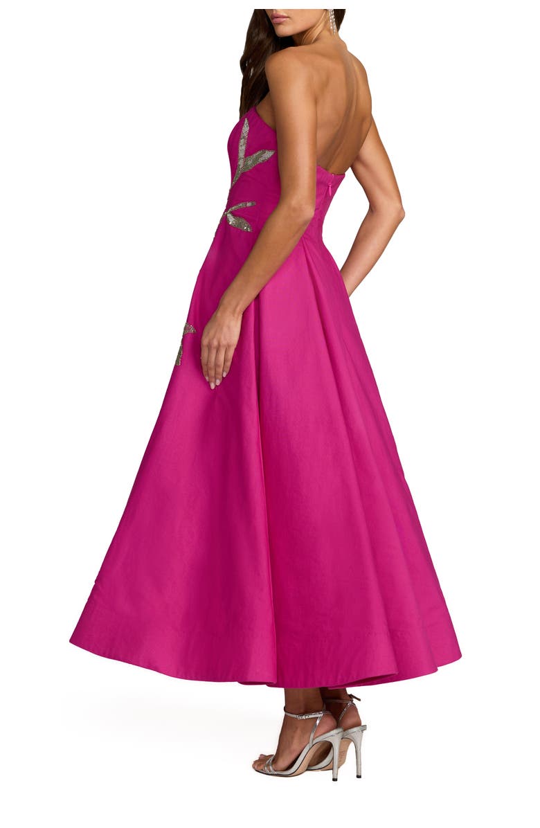 Mac Duggal Strapless Floral Embellished Midi Dress, Alternate, color, Hot Pink Multi