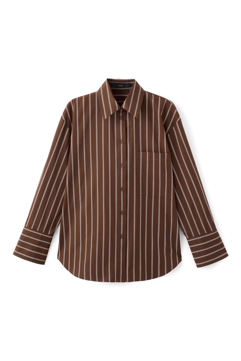 Stripe Cotton Button-Up Shirt, Main, color, BROWN