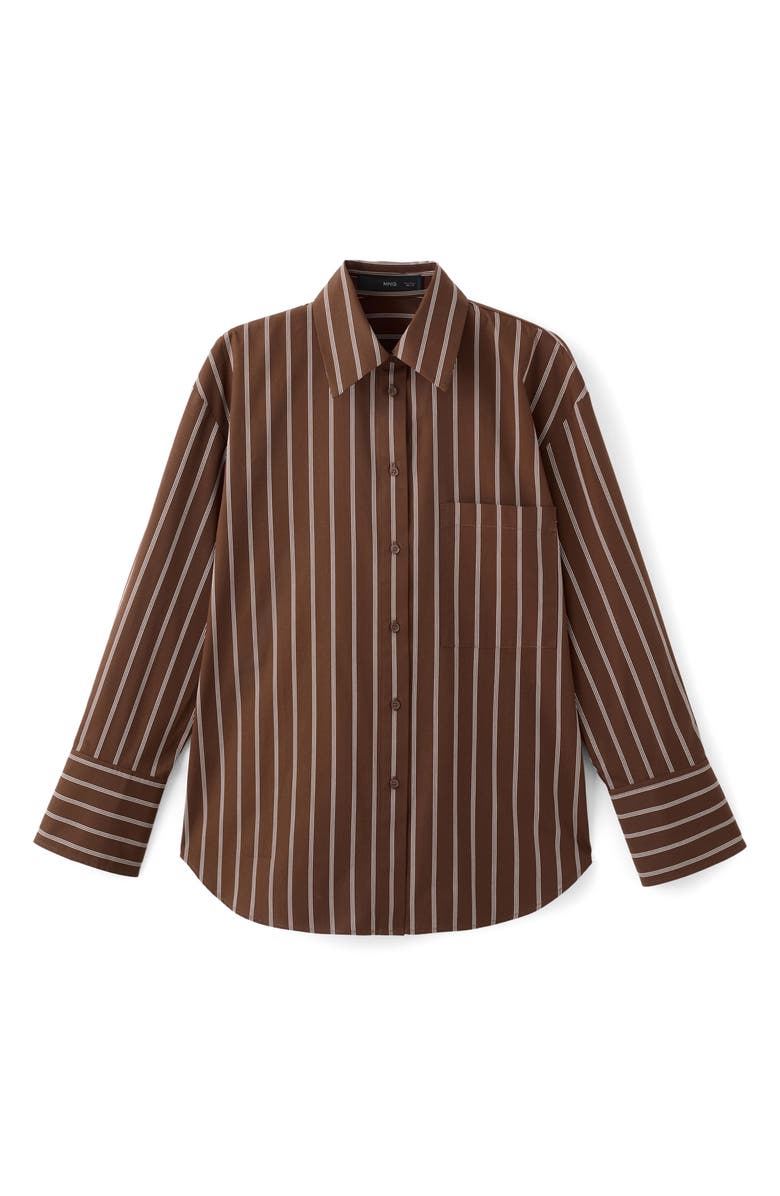 MANGO Stripe Cotton Button-Up Shirt, Main, color, Brown