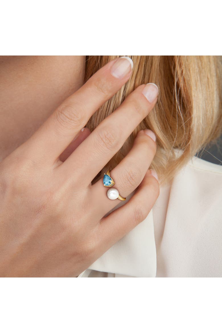 Cultured Pearl & Blue Topaz Open 2-Stone Ring 10k, Alternate, color, Blue Topaz