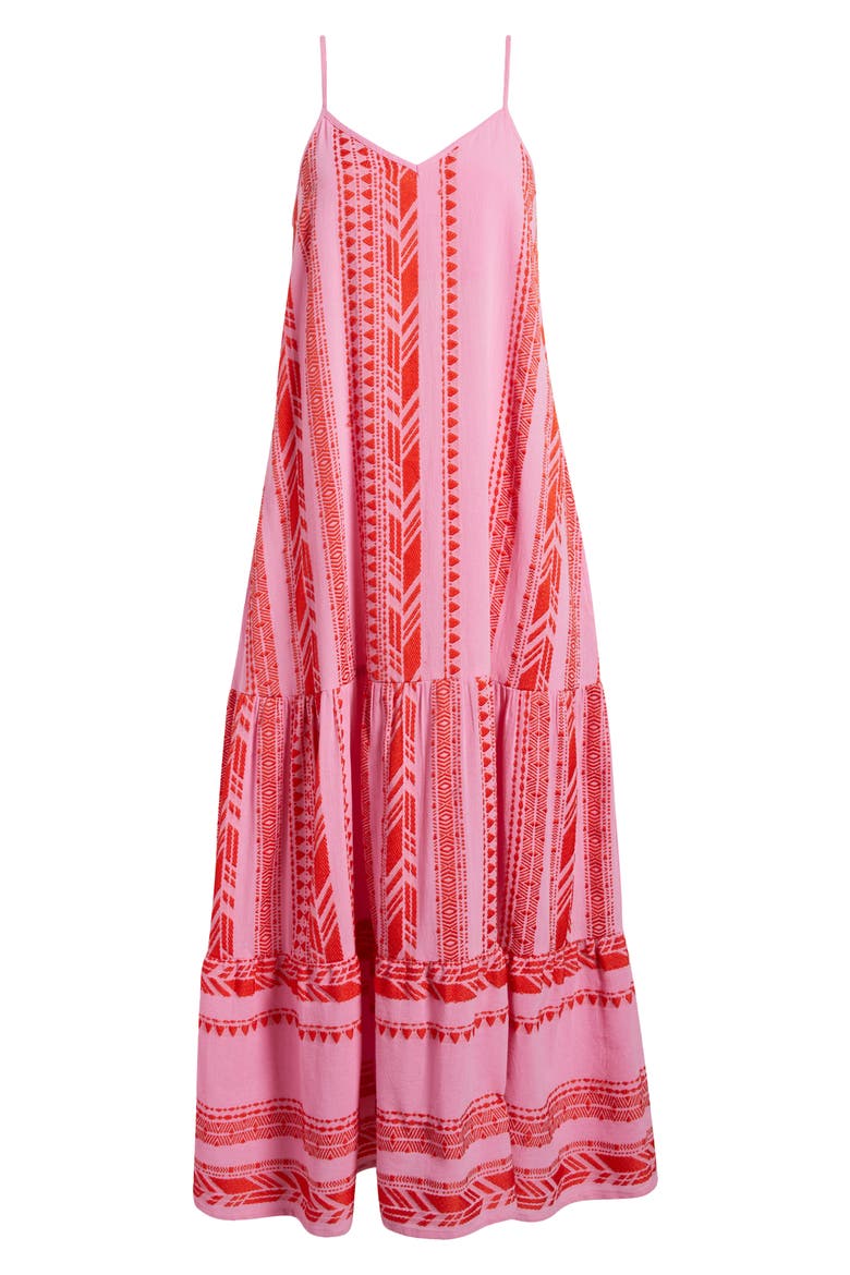 Embroidered Tiered Cotton Blend Cover-Up Maxi Dress, Alternate, color, RED TWO TONE