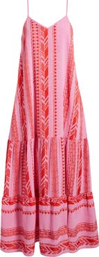 Elan Embroidered Tiered Cotton Blend Cover-Up Maxi Dress