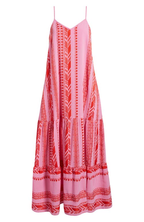 Shop Elan Embroidered Tiered Cotton Blend Cover-up Maxi Dress In Red Two Tone
