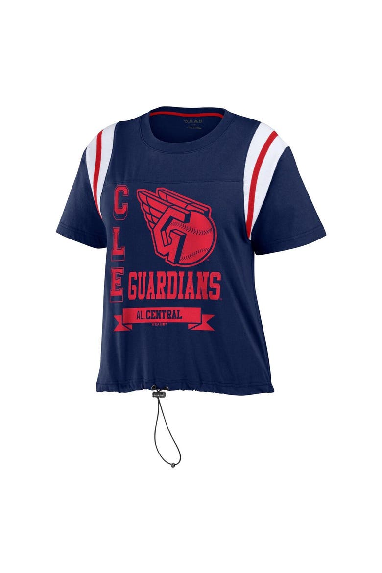 Women's WEAR by Erin Andrews Navy Cleveland Guardians Cinched Colorblock T-Shirt, Alternate, color, Navy