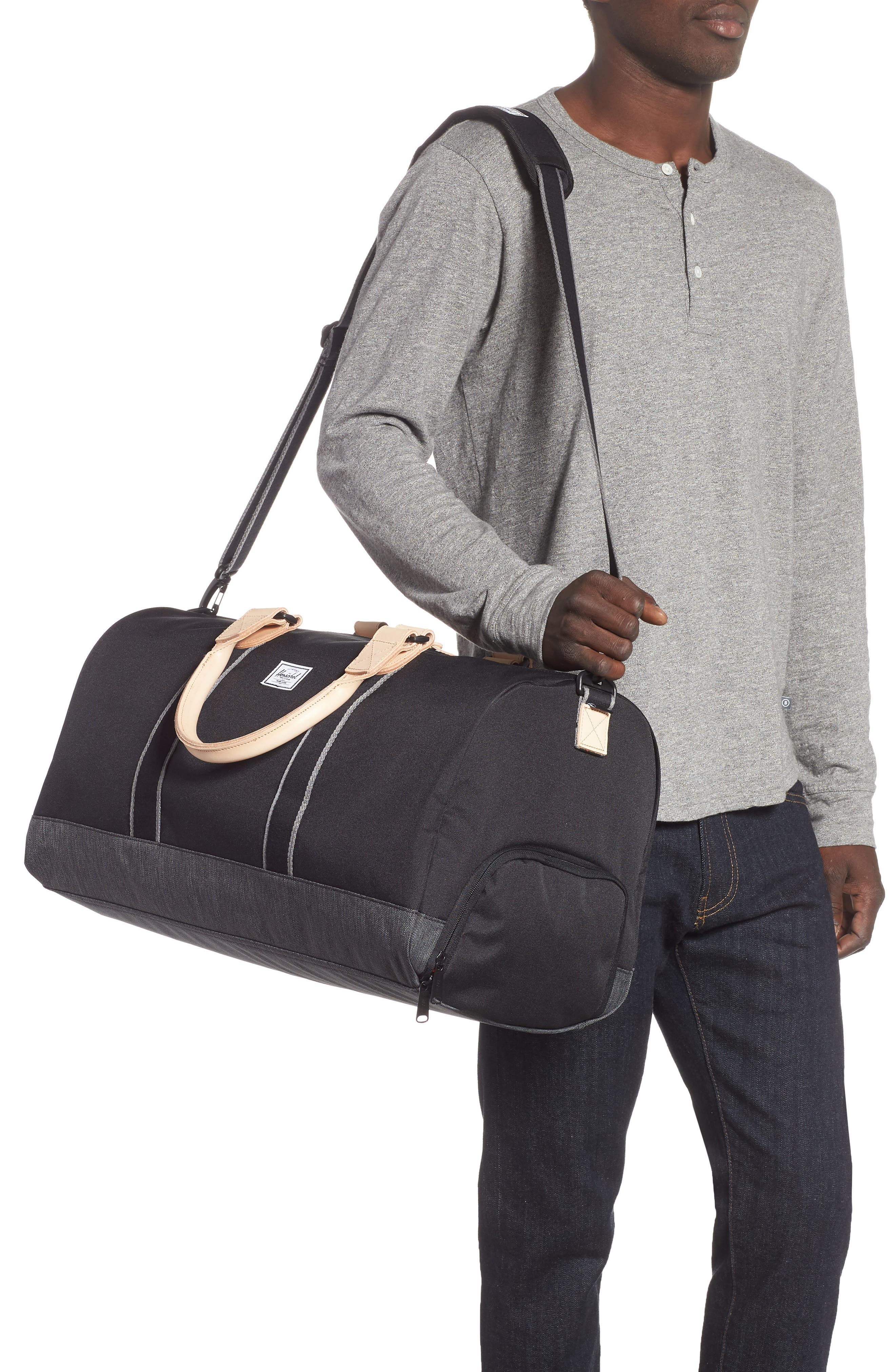 Novel Offset Denim Duffel Bag, Alternate, color, BLACK/ BLACK DENIM