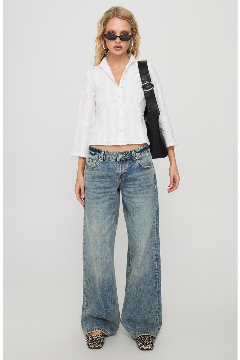 Taelynn Textured Crop Organic Cotton Button-Up Shirt, Alternate, color, WHITE