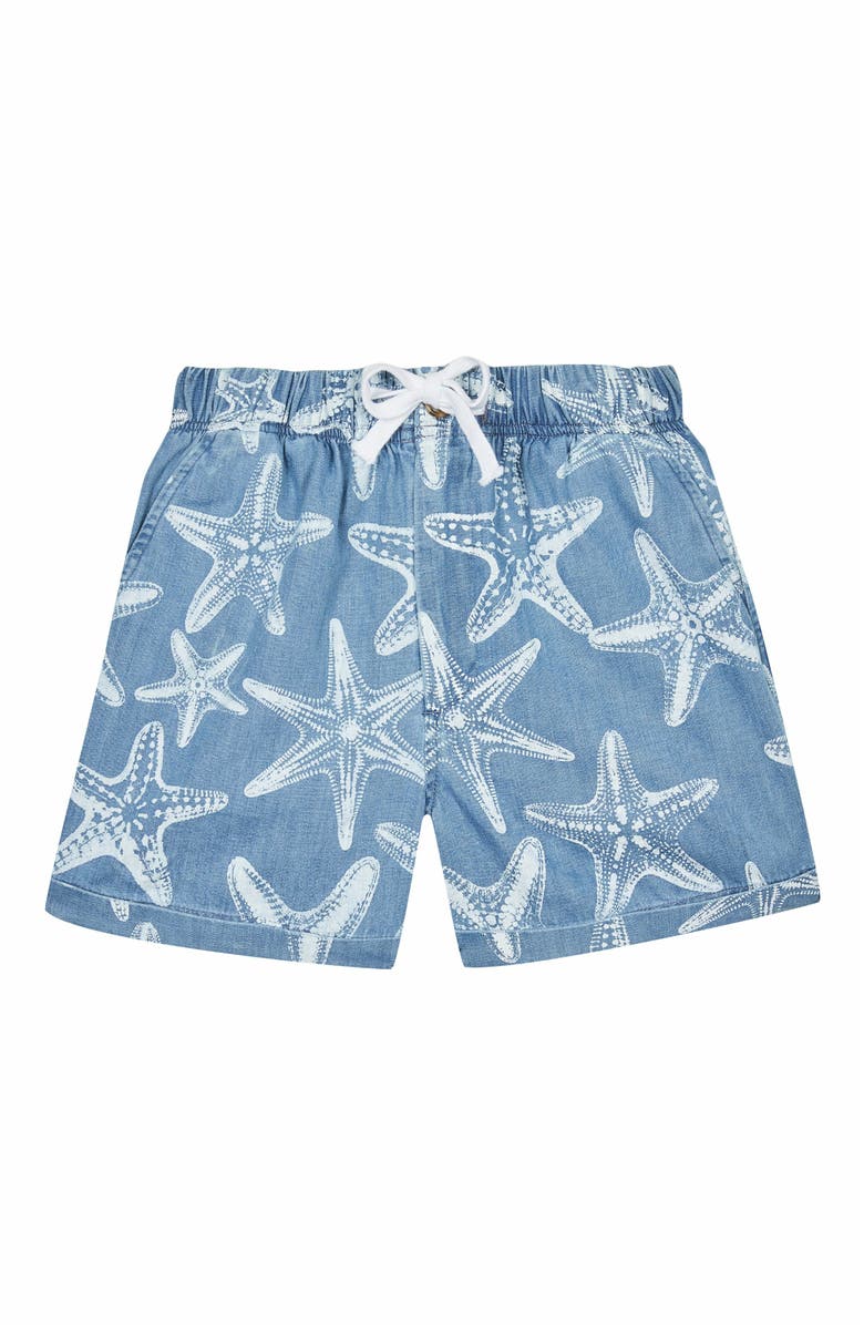 Vilebrequin Kids' Light Denim Printed Starfish Bermuda Shorts, Main, color, Bleach Denim W4