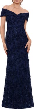 Xscape Evenings Off the Shoulder Embroidered Gown