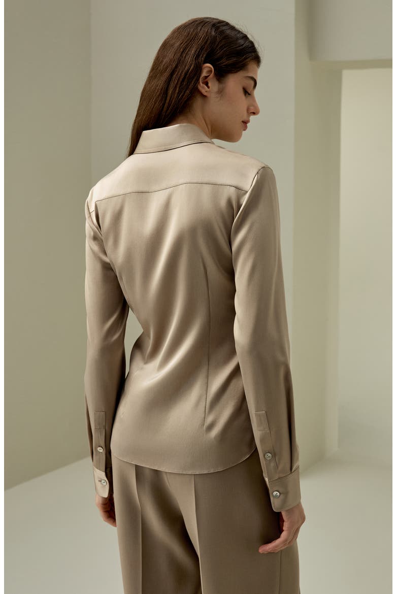 Women's Elegant Silhouette Slim Fit Silk Shirt, Alternate, color, Camel