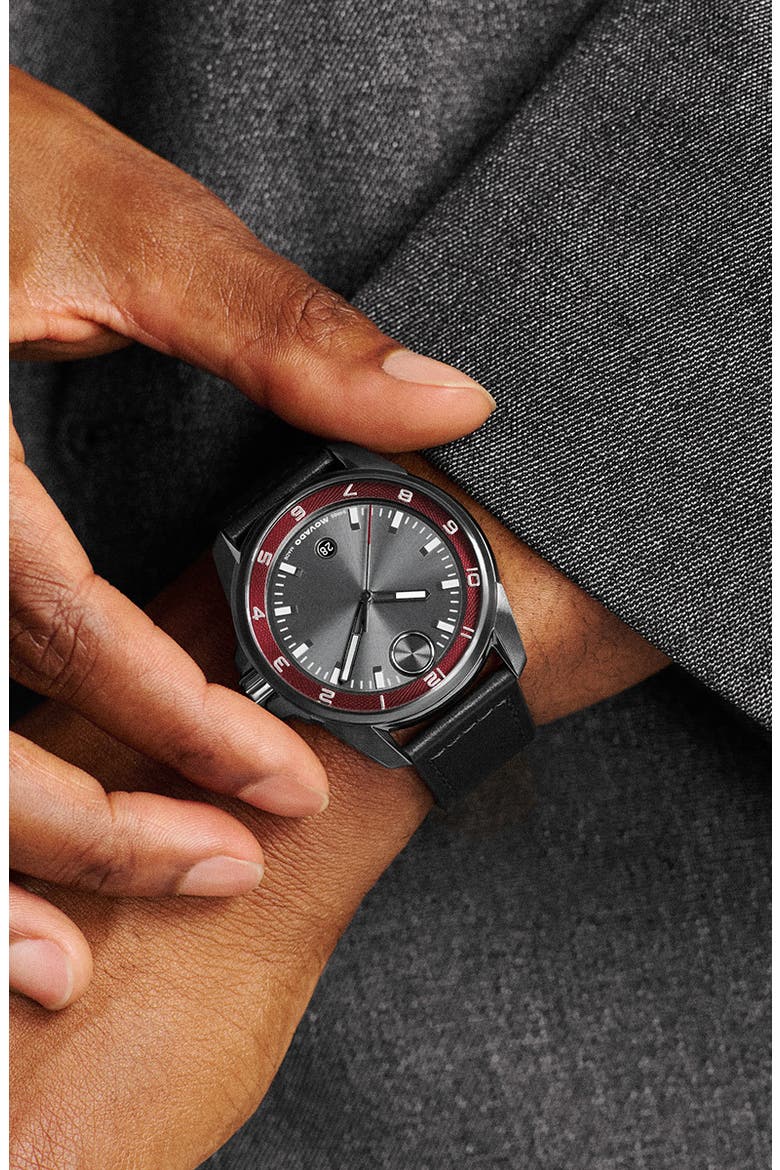 Bold Verso S Leather Strap Watch, 42mm, Alternate, color, BLACK