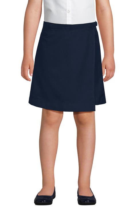 School Uniform Girls Solid A Line Tab Skort Top of Knee