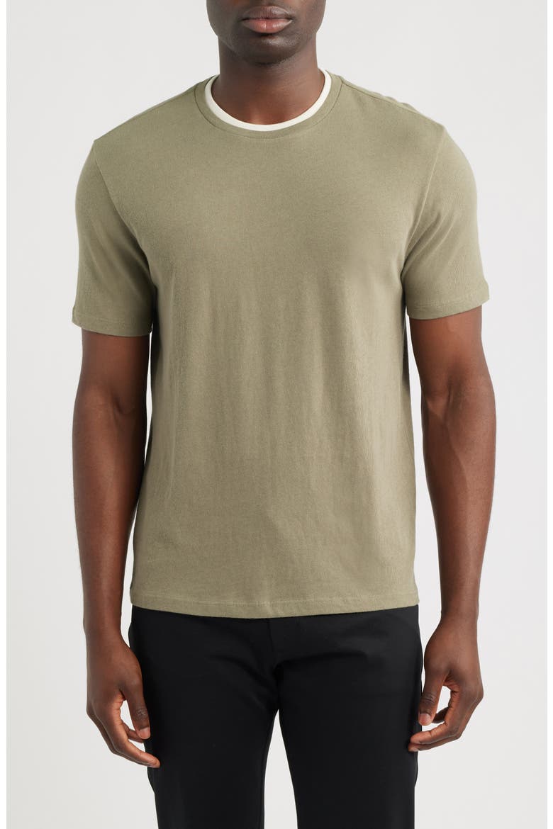 Loose Knit Double Collar Crewneck T-Shirt, Main, color, SAGE/ BLANCO