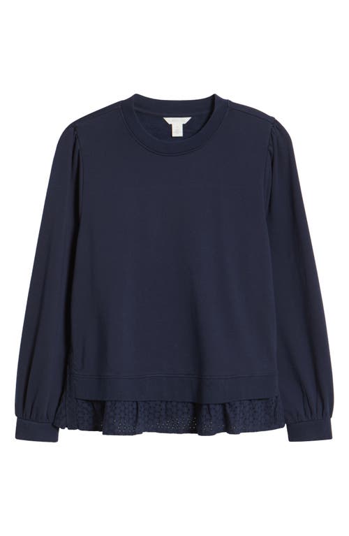 Caslonr Caslon(r) Puff Shoulder Mixed Media Sweatshirt In Navy Blazer