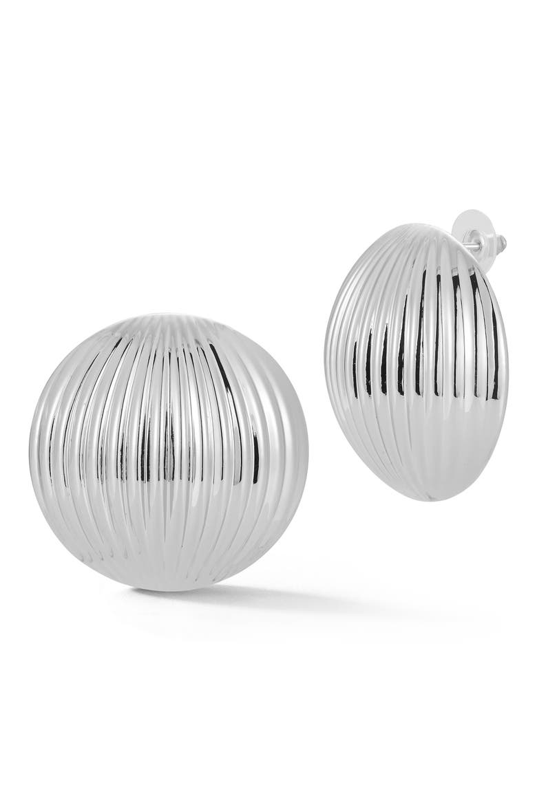 Rib Button Stud Earrings, Main, color, SILVER