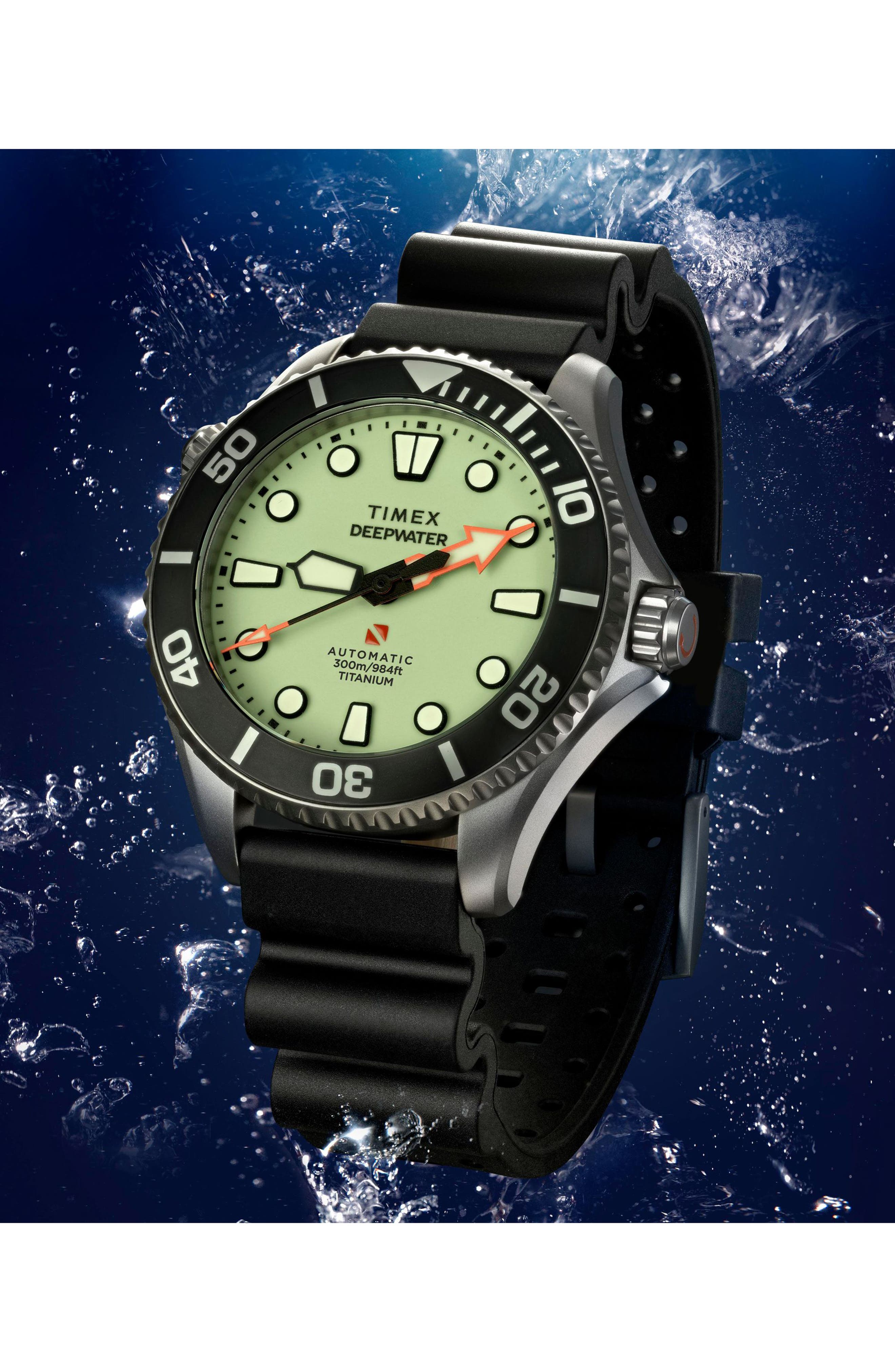 Timex® Deepwater Meridian 300 HEV Automatic Titanium Rubber Strap Watch ...