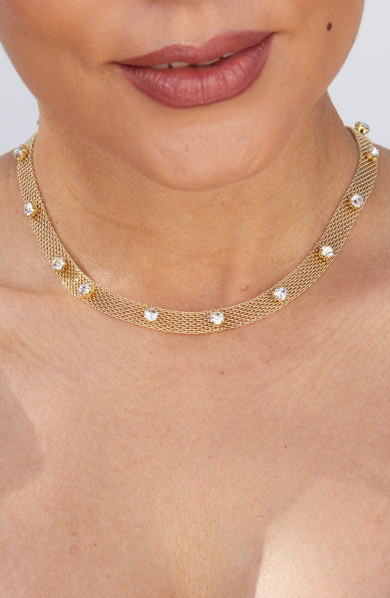 SAVVY CIE JEWELS Cubic Zirconia Station Mesh Chain Necklace, Alternate, color, Gold