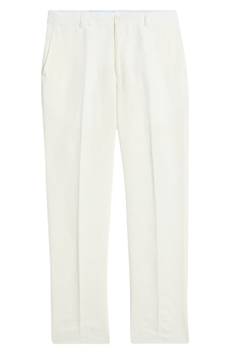Berle Flat Front Slub Linen Chambray Dress Pants, Main, color, White