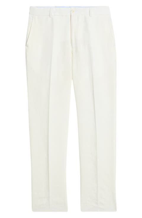 Flat Front Slub Linen Chambray Dress Pants