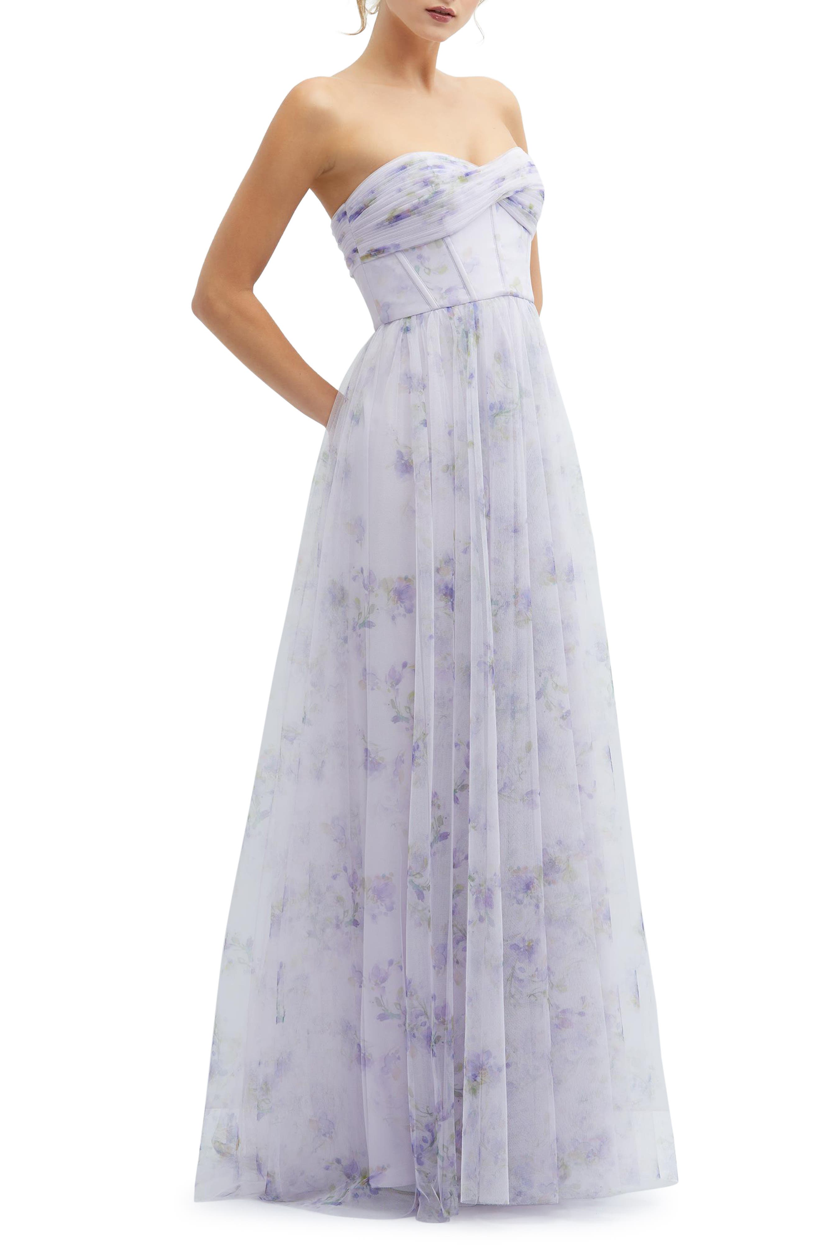 Dessy Collection Floral Print Strapless Tulle | Nordstrom