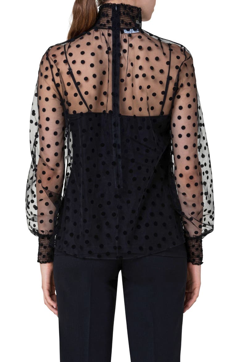 Velvet Polka Dot Tulle Blouse, Alternate, color, BLACK