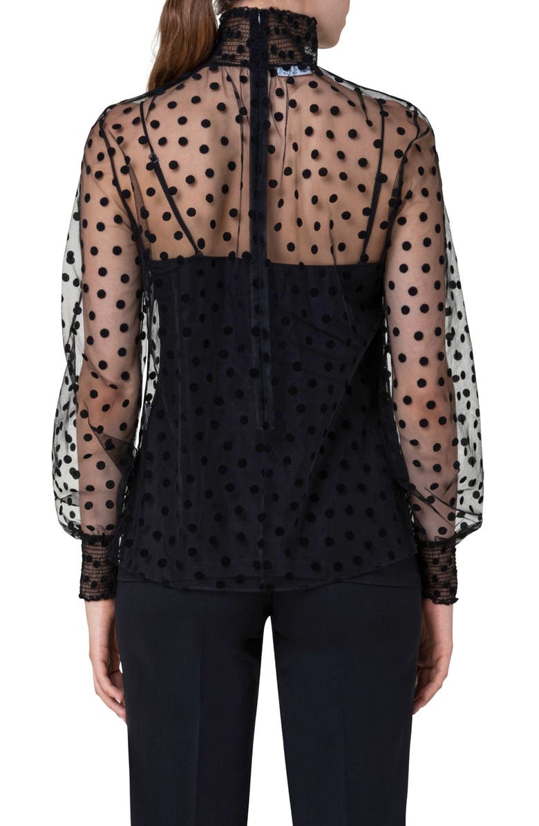 Akris punto Velvet Polka Dot Tulle Blouse, Alternate, color,