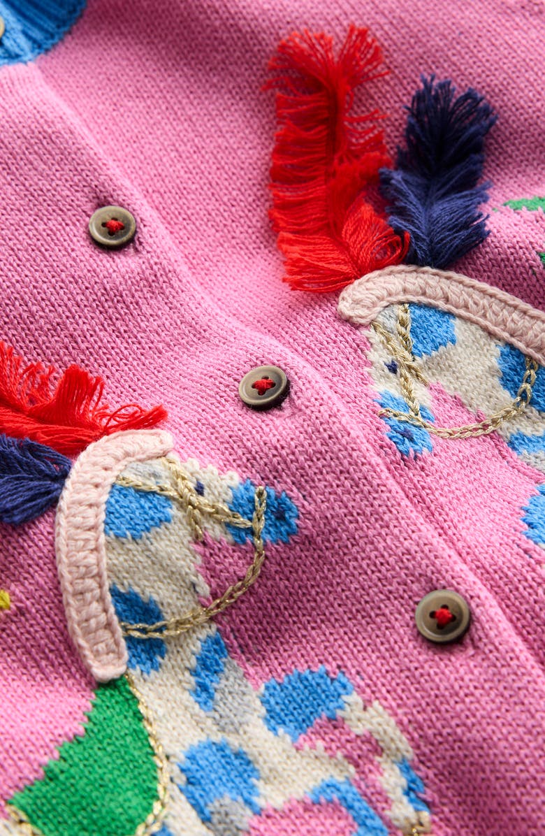 Mini Boden Kids' Appliqué Horse Intarsia Cotton Cardigan, Alternate, color, 