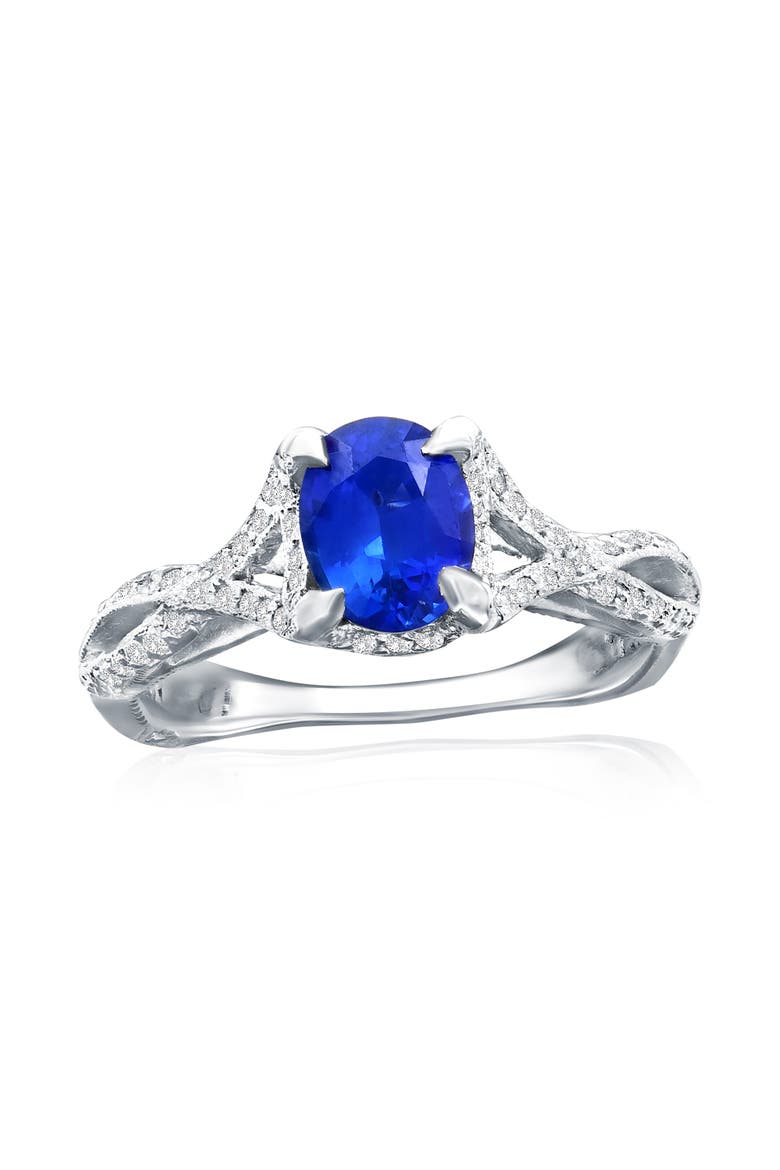 14K Gold Platinum Blue Sapphire & Diamond Ring, Main, color, Blue