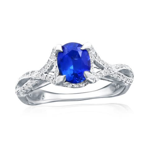 14K Gold Platinum Blue Sapphire & Diamond Ring