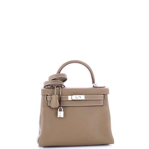 Pre-owned Hermes Hermes Kelly Handbag Grey Clemence With Palladium Hardware 28 In Brown